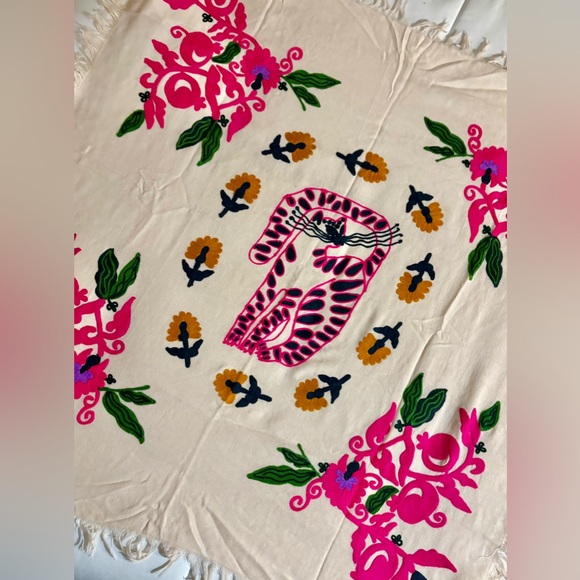 FORTE FORTE Jaguar de Lua Wool Muslin Fringe Embroidered Scarf Cream NWT - Picture 5 of 7